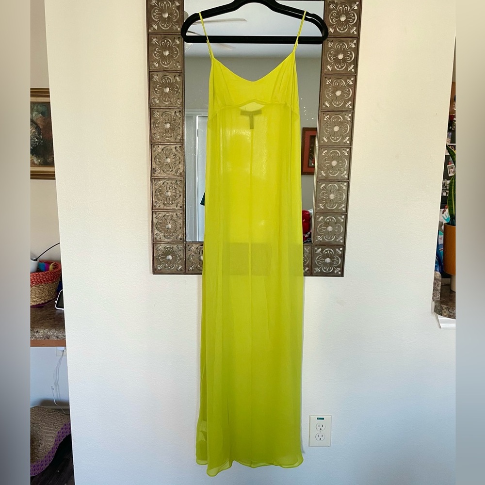 BCBGMaxAzria Neon Yellow Sheer Maxi Slip Dress